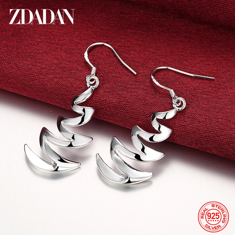 

ZDADAN 925 Sterling Silver Charm Geometric Corrugated Drop Earrings For Women Fashion Wedding Party Jewelry Gift