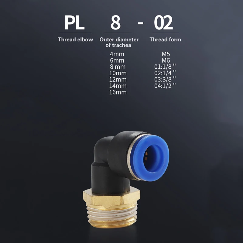 10PCS PL Filettato Gomito Pneumatico Connettore Rapido del Tubo Lato Connettore Tubi Componenti Pneumatici 4-16mm PL6-01 PL8-02 PL12-03