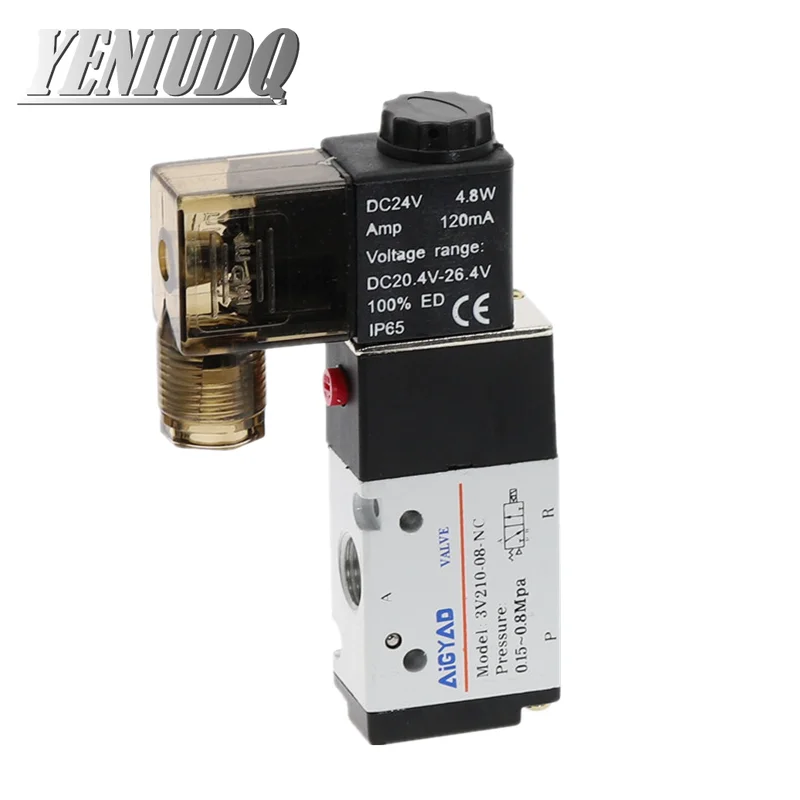 Pneumatic Fittings 3 Way 2 Position Air Directional Control Solenoid Valve 3V210-08 DC12V DC24V AC110V AC220V