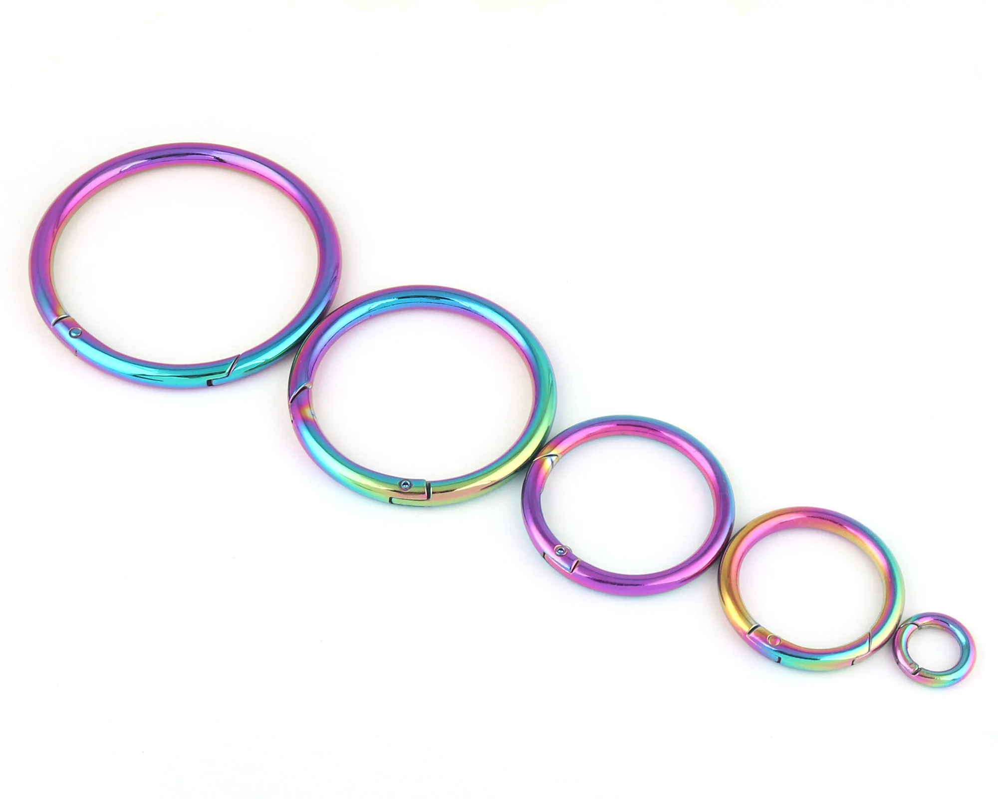 

11-61mm Rainbow Spring Round O Ring Gate Jewelry Charm Snap Hook Ring,Metal Purse Bag Push Clasp Webbing Hook Spring Buckle