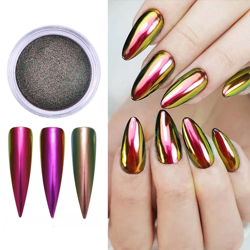 1 Box Chameleon Mirror Nail Powder Acrylic Auroras Effect Nail Powder UV Gel Polish Chrome Dust Manicuring Art Decoration