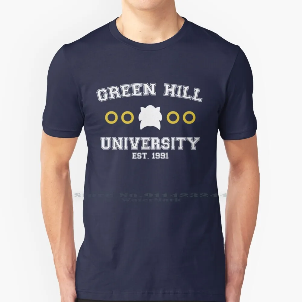 Green Hill University T Shirt 100% Pure Cotton University The Hedgehog Green Hill Rings Shadow Knuckles Amy Tails Video Games