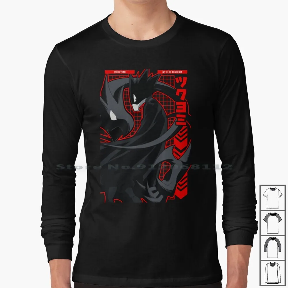 Tsukuyomi Anime Star Edition-Red-100% Cotton Long Sleeve T Shirt Tsukuyomi Jet Black Hero Hawks Fumikage Tokoyami Boku No Hero