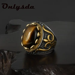 Hiphop Charm Hot Sell Tiger Stone Ring 316L Stainless Steel Women Mens Fashion indian Style Biker Anel Party Engagement Gift