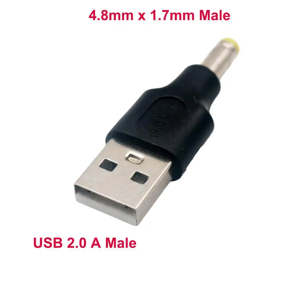 1pc USB 2.0 Type A Male To DC 4.8mm x 1.7mm Plug DC Power Supply Adapter Connector Converter