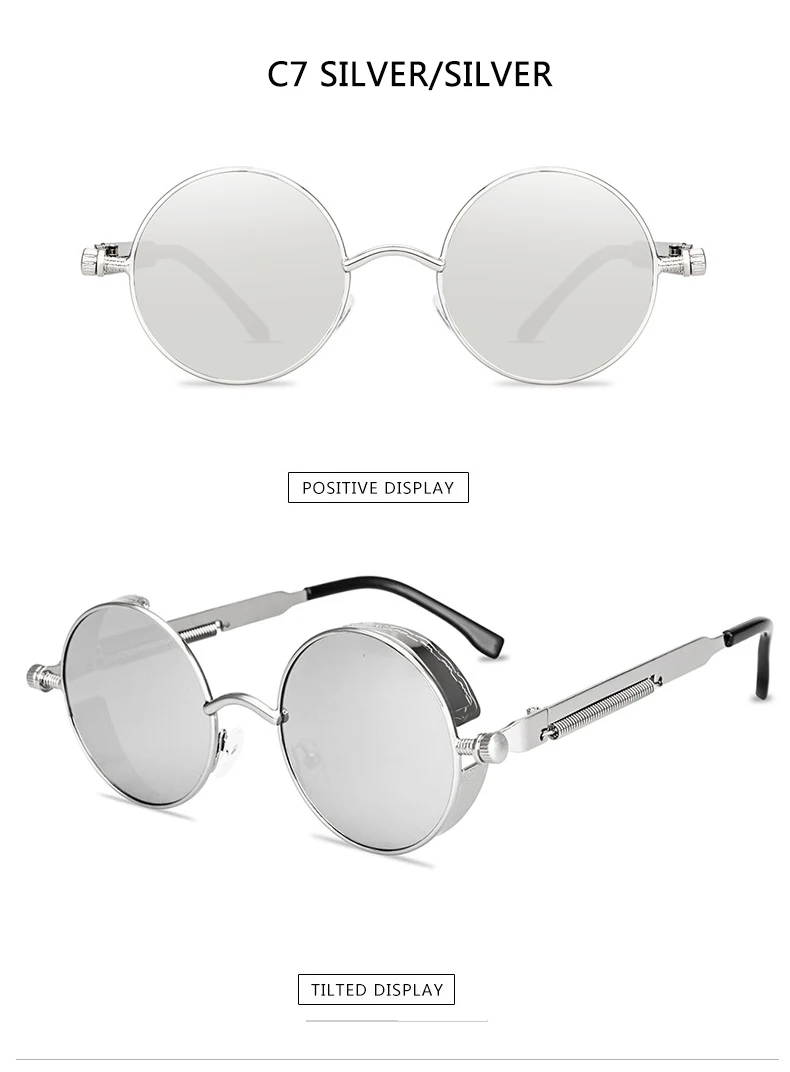Metall Steampunk Sonnenbrille Männer Frauen Mode Runde Brille Marke Design Vintage Sonnenbrille Hohe Qualität Oculos de sol – Detail 10