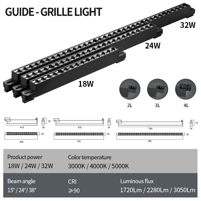 High Quality LED Track Light 3 Phase 4 Wires Long Rail Lamp Linear Grille Lamp Commercial Lighting Fixtures For Clothing Shop