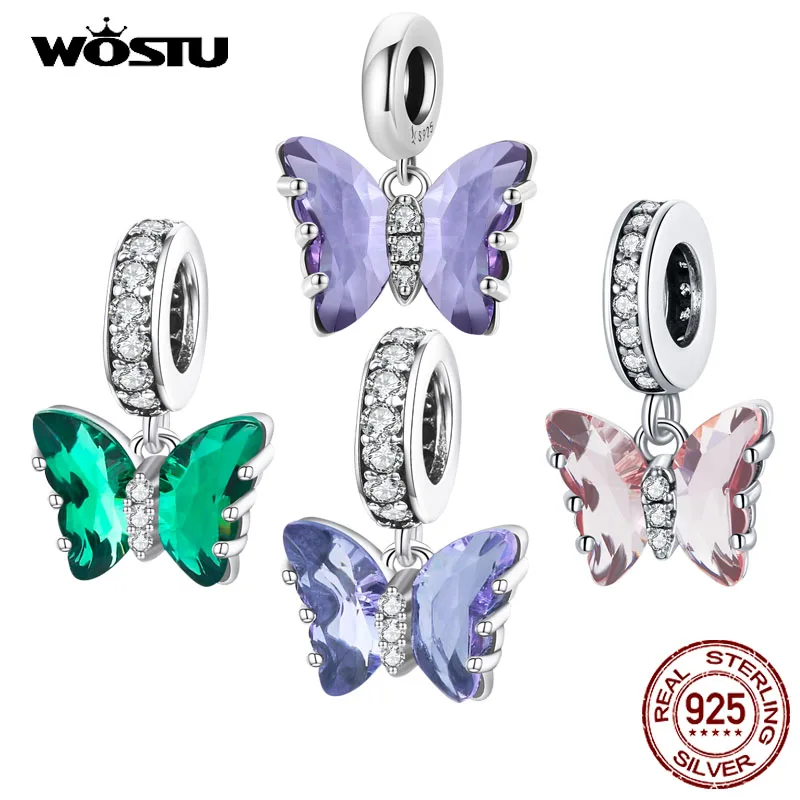 WOSTU Real 925 Sterling Silver Beautiful Butterfly Pendant Charm for Original Silver Bracelet or Necklace Fine Jewelry FNC423