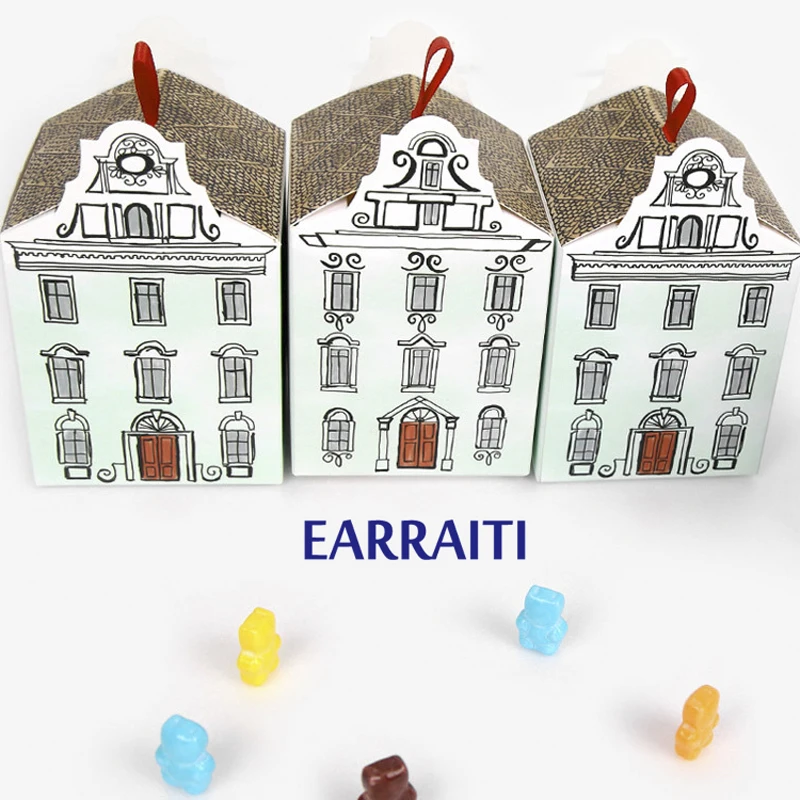 

12pcs 6.7x6.7x7.5cm Candy Gift Box For Birthday Cookies House Shape Handmade Snack Biscuits Paper Packing Boxes Supplies