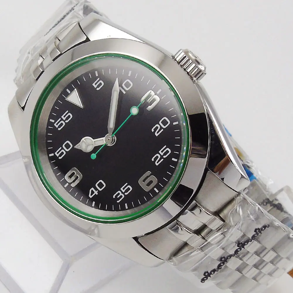 

Polished 39mm Green Second Hand Automatic Men Watch NH35A Movemen Brushed Bracelet Flat Sapphire Crystal Glidelock Clasp