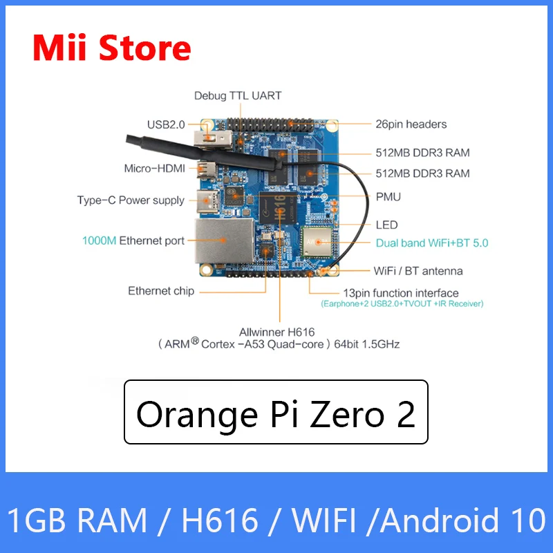 Orange Pi Zero 2 1GB RAM with Allwinner H616 Chip,Support BT, Wif ,Run Android 10,Ubuntu,Debian OS Single Board linux raspberry