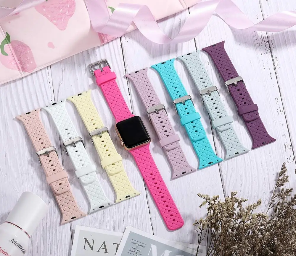 Silicone Strap for Apple watch band 44mm 40mm 45mm 41mm 42mm 38mm Accessories Woven Pattern bracelet iWatch series 6 5 4 3 SE 7 image 6