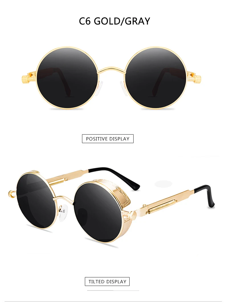 Metall Steampunk Sonnenbrille Männer Frauen Mode Runde Brille Marke Design Vintage Sonnenbrille Hohe Qualität Oculos de sol – Detail 9