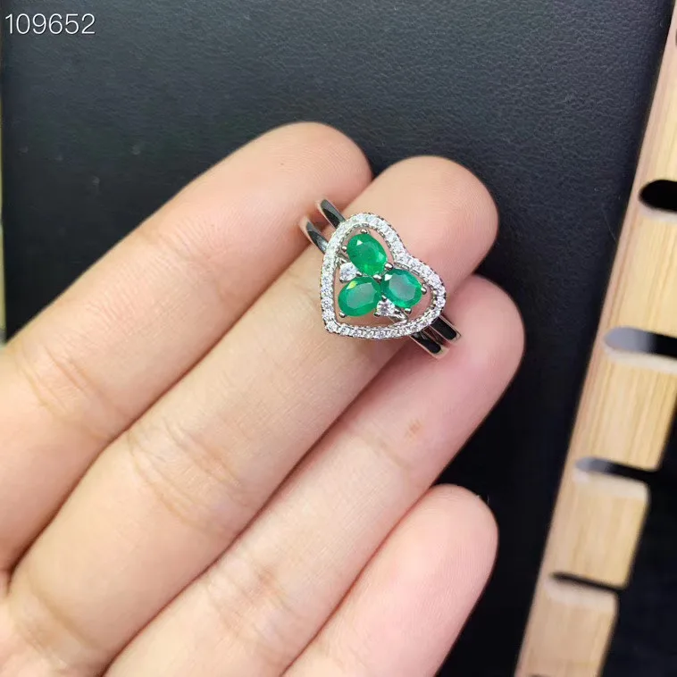 KJJEAXCMY fine jewelry 925 sterling silver inlaid natural emerald popular female ring support detection cute