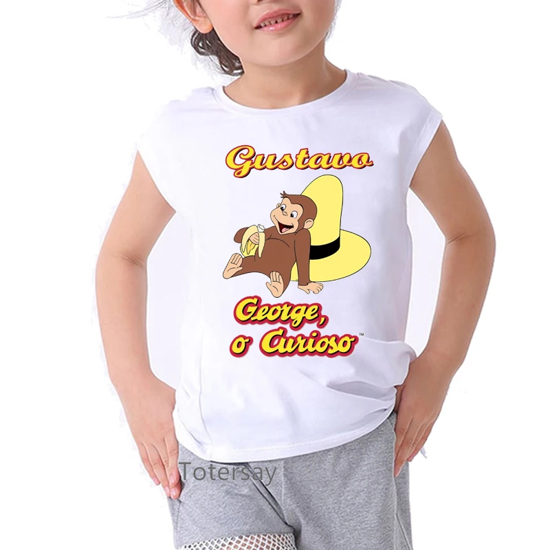 Curious George Eat Banana Cartoon Print T Shirt for Boys&girls Funny Kawaii Kids Clothes Unisex High Quality T-shirt Camisetas