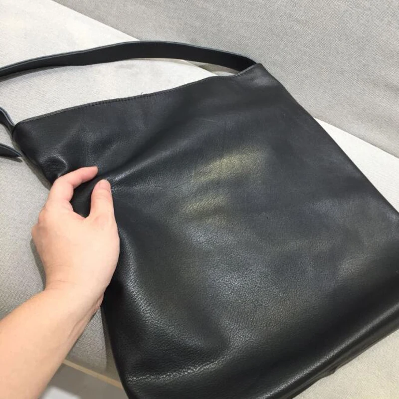 Casual Cow Leather Shoulder Bag for Women Simple Brand Soft Black Cowhide Laptop Shoulder Bag Vintage Ladies Soft Crossbody Bags