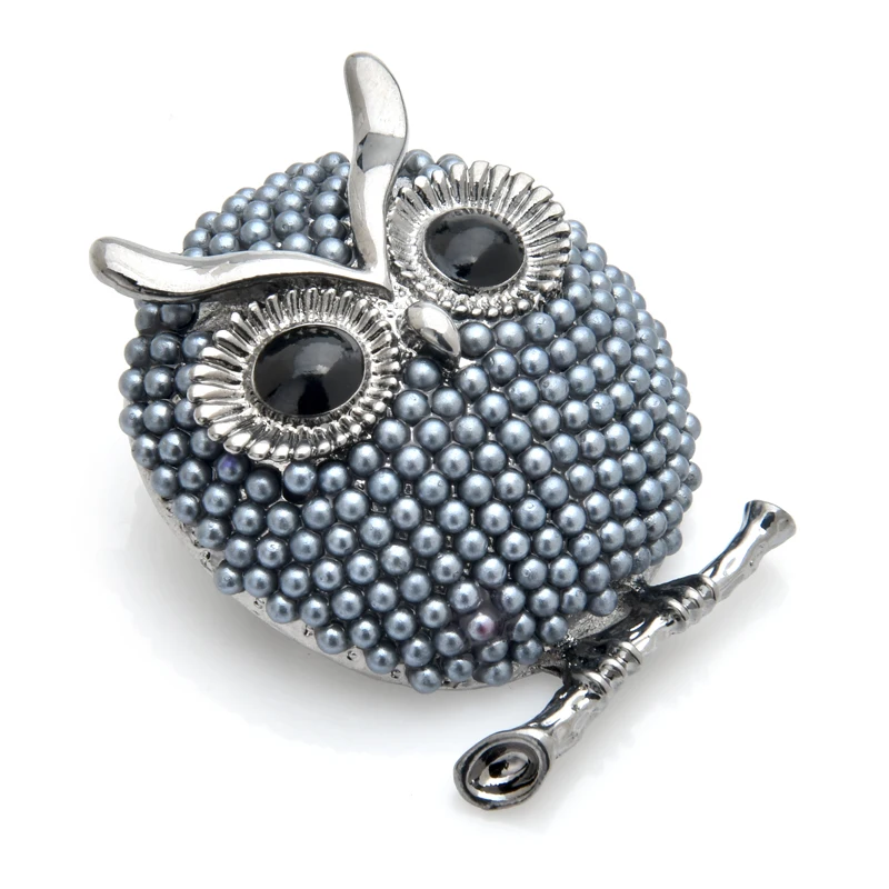 Wuli&baby Pearl Owl Brooches Women 3-color Animal Bird Brooch Pins Gfits