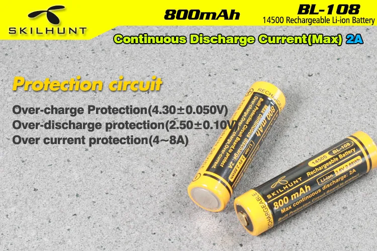 Skilhunt BL-108 3.6V 800mAh 14500 rechargeable Li-ion battery