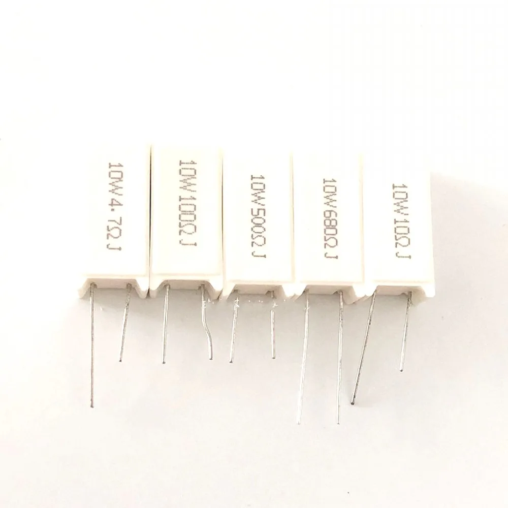 10Pcs SQM RX27 Vertical Cement Resistance Resistors 10W 0.1/0.5/1/1.5/2/3.3/4.7/5.1/5.6/6.8/7.5/8.2R 10 20 30 50 100 Ohm Ceramic