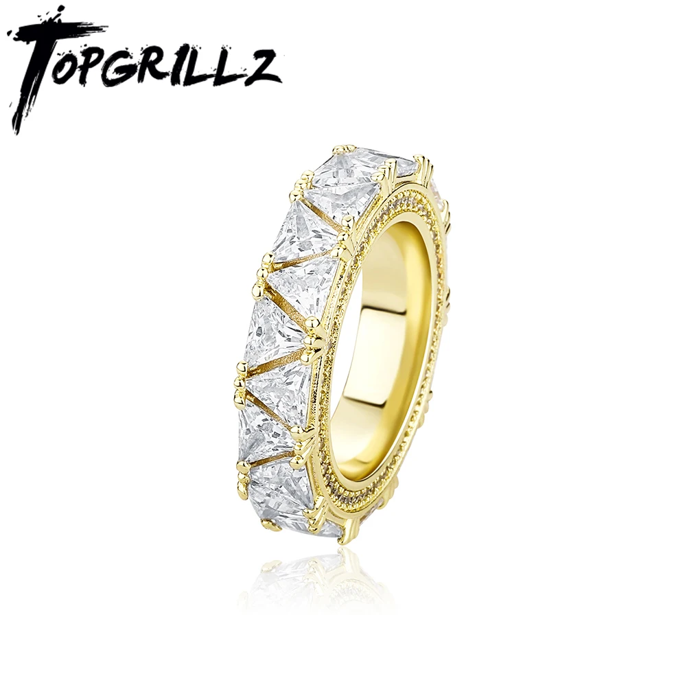TOPGRILLZ New Triangular Zircon Rings Iced Full Micro Pave Cubic Zirconia Hip Hop Simple Wedding Rings For Women Gift