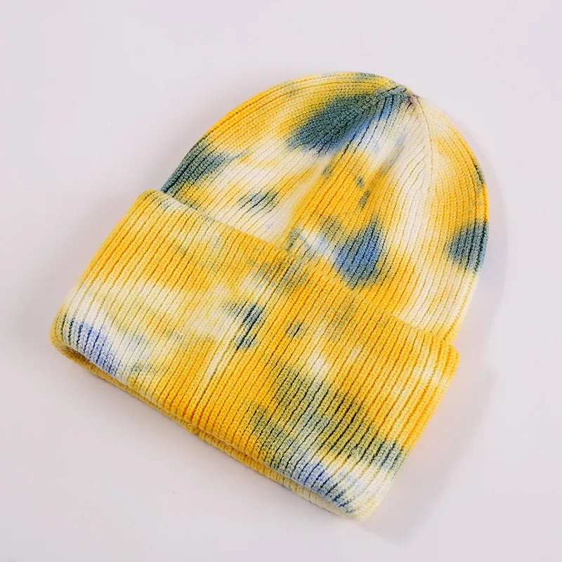 Unisex Cool Winter Men Women Gradient Tie Dye Hat Skullies Beanies Acrylic Stretch Knit Sport Windproof Warm Short Melon Cap R80