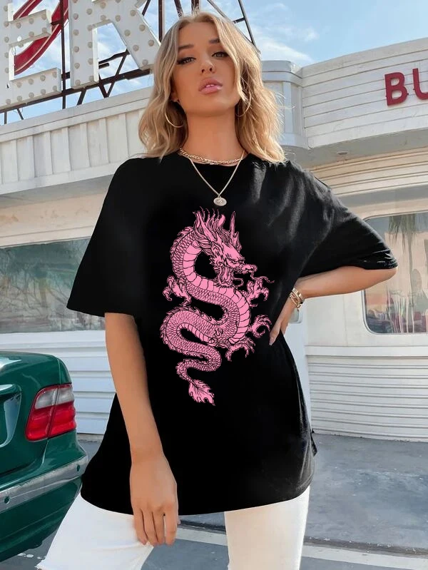 Women's t-shirts cotton korean Top aesthetic oversized kpop harajuku Gothic Short sleeve casual black print dropshipping clothes