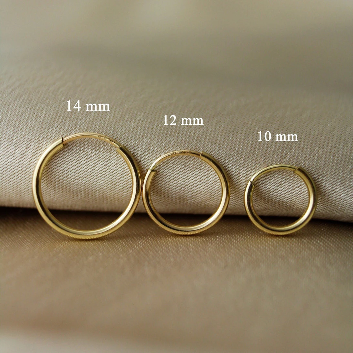 Женские золотистые серьги-кольца, 10 размеров, 14 к