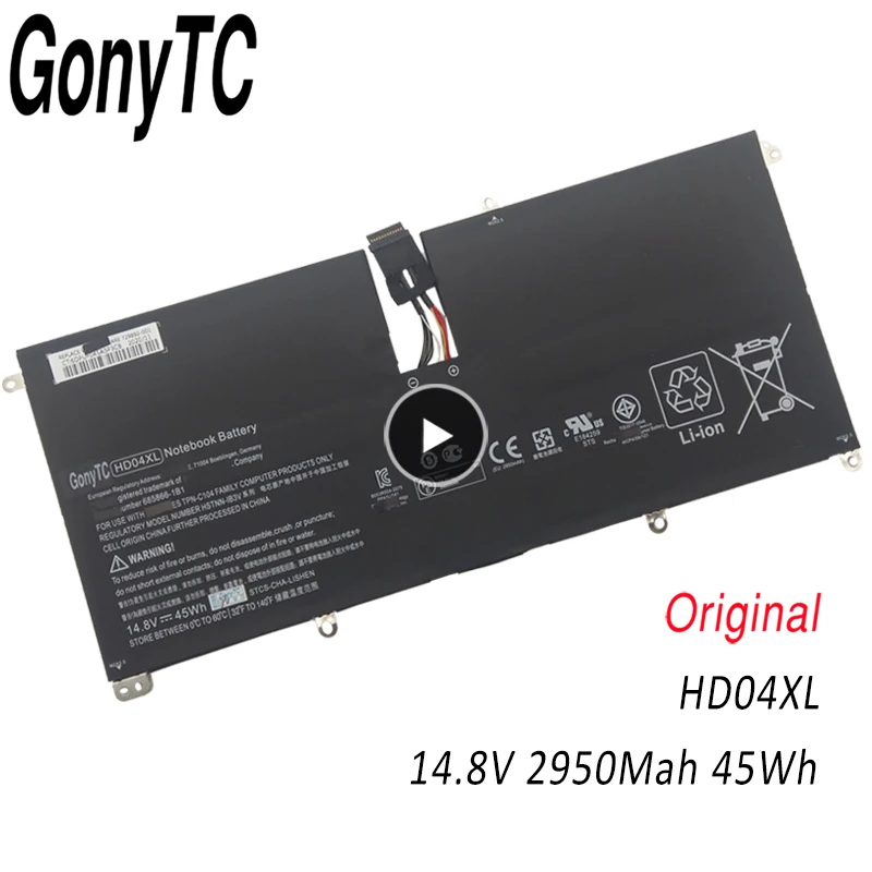 

Оригинальный аккумулятор GONYTC HD04XL для ноутбука 14,8 в, 45 Вт/ч, 685866-1B1 685866-171 для ноутбука HP Envy Spectre XT 13 2120tu 2021tu 2000eg