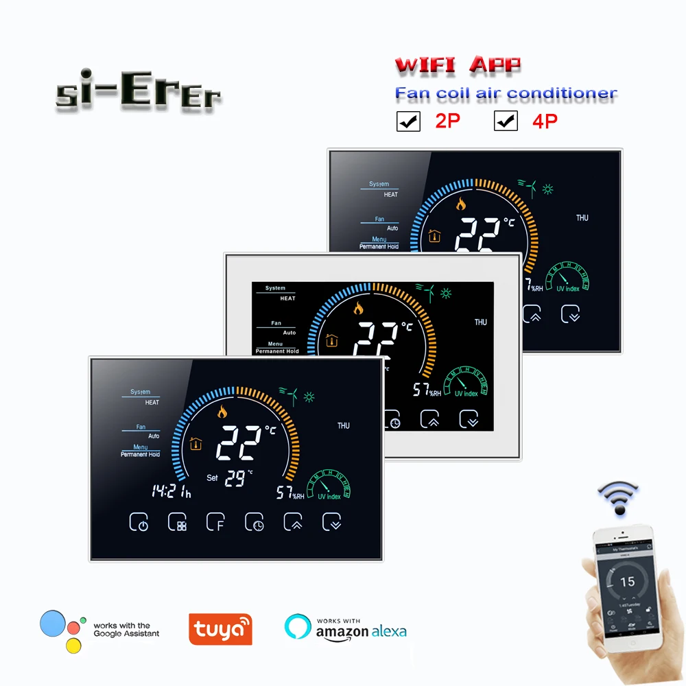 95-240VAC 2pipe 4pipe fan coil thermostat cooling/heating thermostat,TUYA WIFI programmable Works with Alexa Google Home