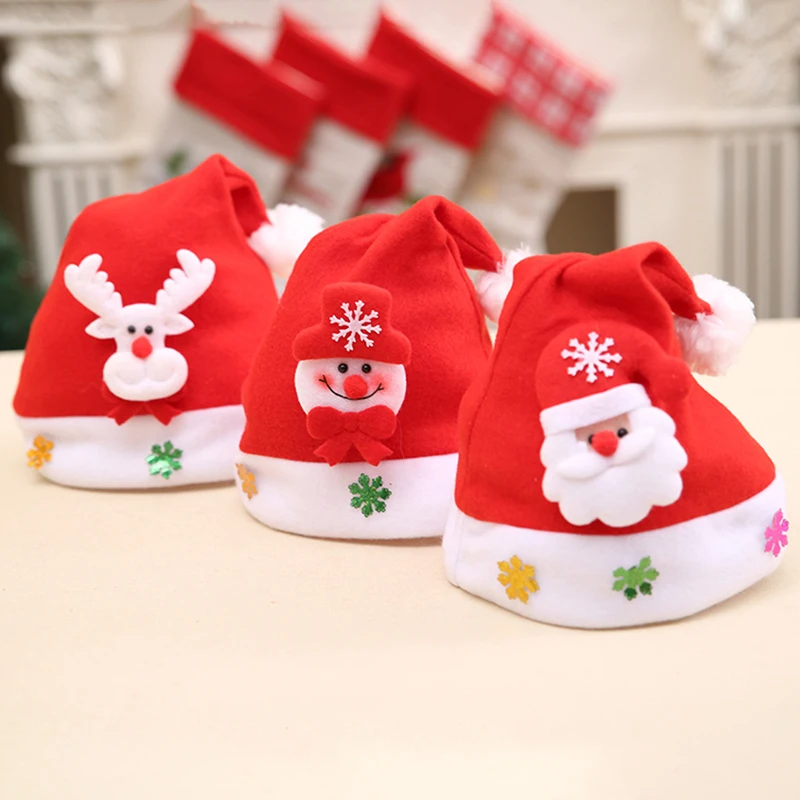 Kids Cute Christmas Hats Reindeer Snowman Santa Claus Shape Fitted Cap for Festival Holiday Party