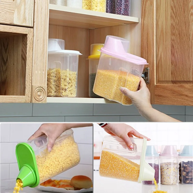 1.9L-2.5L Food Storage Box Sealed Jar Can For Kitchen Grain Dried Fruit Snack Cereal Dispenser With Pour Lid Plastic Container