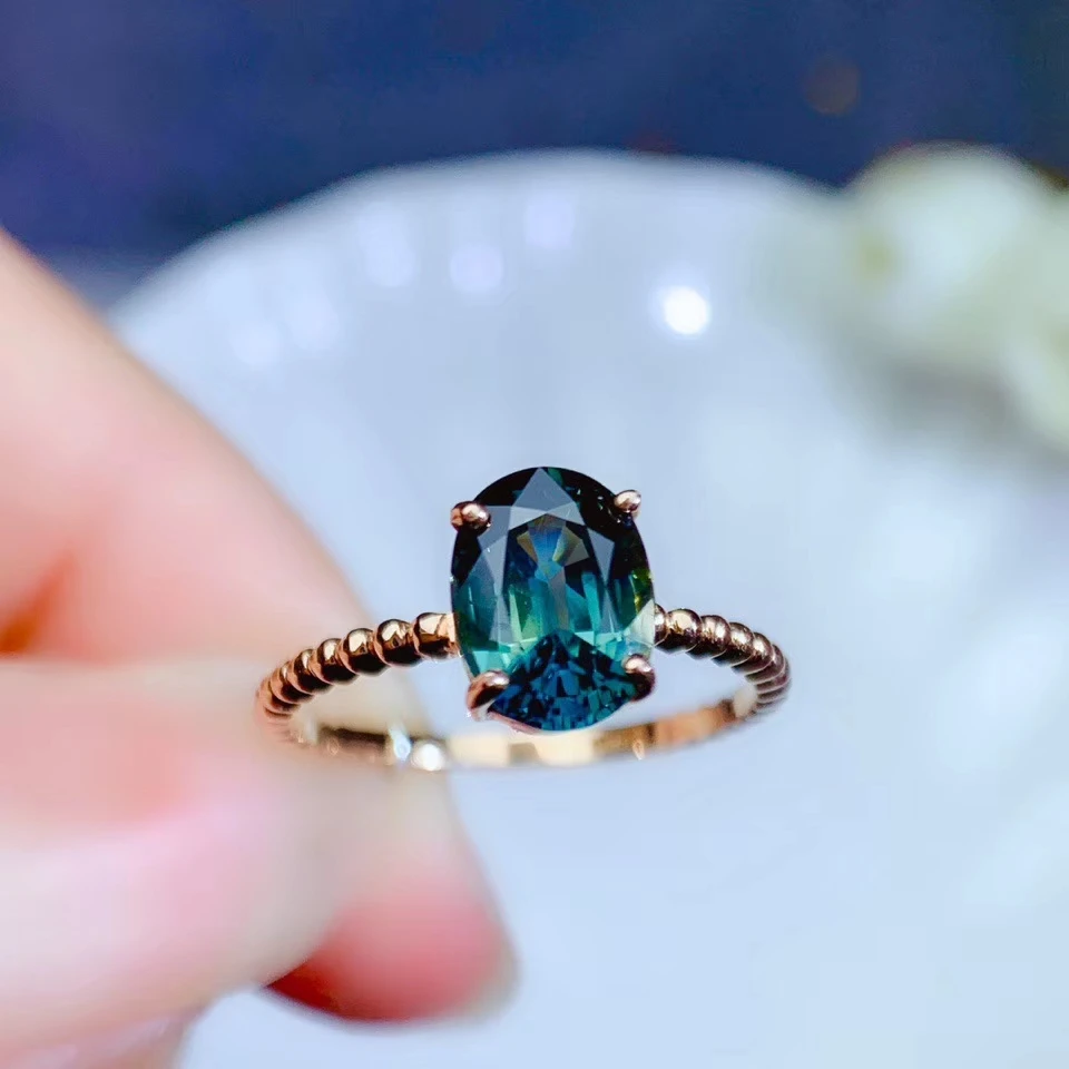 

fashion Ocean blue sapphire gemstone ring 18K gold birthday anniversary engagement marriage ring gift real gem good cut rare