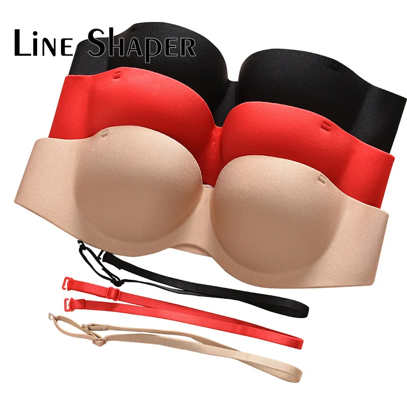 

Women's Slightly Lined Lift Support Invisible Seamless Plunge Strapless Bra Adjustable Strap Brassiere