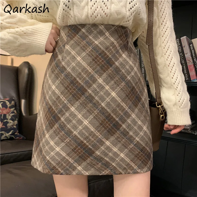 

Plaid Woolen Skirts Women Retro Gray Sexy Bodycon Skirt All-match Autumn Winter Hot Sale Empire A-line Mini Faldas Mujer Ulzzang