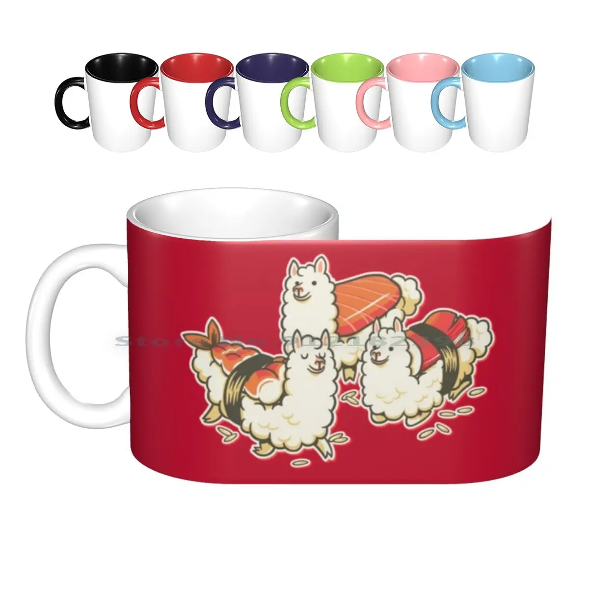 Alpaca Sushi Niguiri Ceramic Mugs Coffee Cups Milk Tea Mug Alpaca Nigiri Rice Food Foodie Food Lover Hungry Cute Original Llama