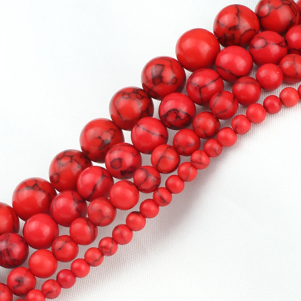 Smooth Natural Black Line Red Lucky Stone Strand 4/6/8/10mm Round Loose Beads Charm Jewelry Making DIY Bracelet Accessories