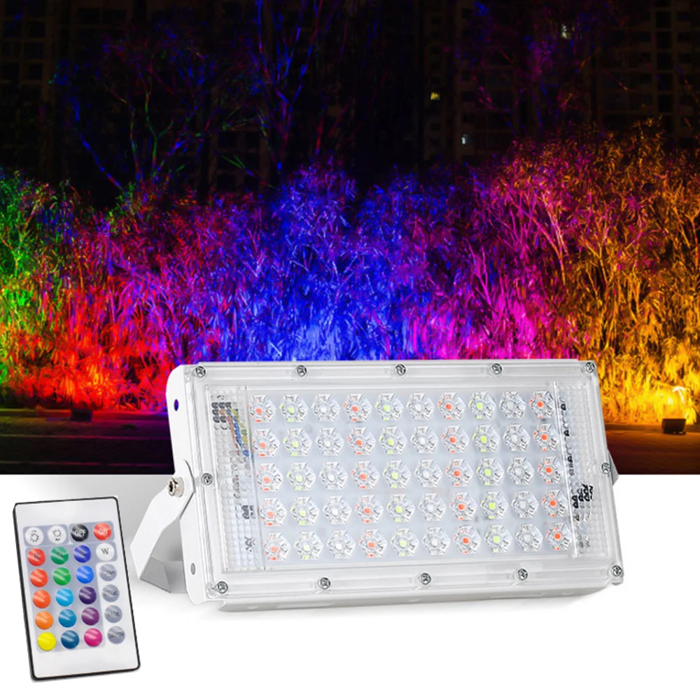 Super Bright 50W AC 220V RGB LED reflektor z pilotem wodoodporne reflektory LED reflektor reflektor zewnętrzny LED