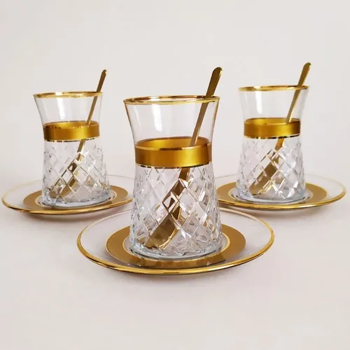 6 tea Cups + 6 Plate + 6 Spoon Set (18 Pieces) tea Coffee Cups Tea Coffee Sets Tea Coffee For Trophy Turkish Tea Cup Set