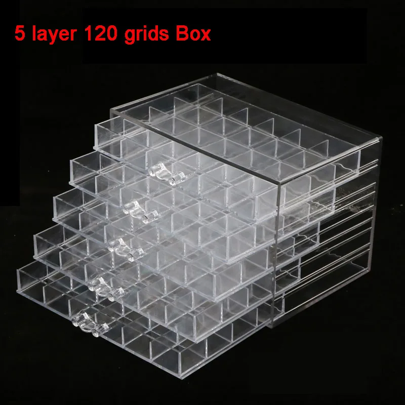 120/72 Grids Nail Art Decoration Accessories Clear/Black Combination Storage Box Rhinestones Crystal Manicure Tool Jewelry Box