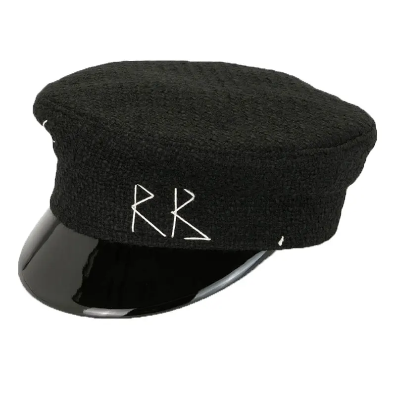 Women Autumn Hats Cotton Newsboy Caps Letter Genuine Leather Brim Flat Military Visor Caps XS-L