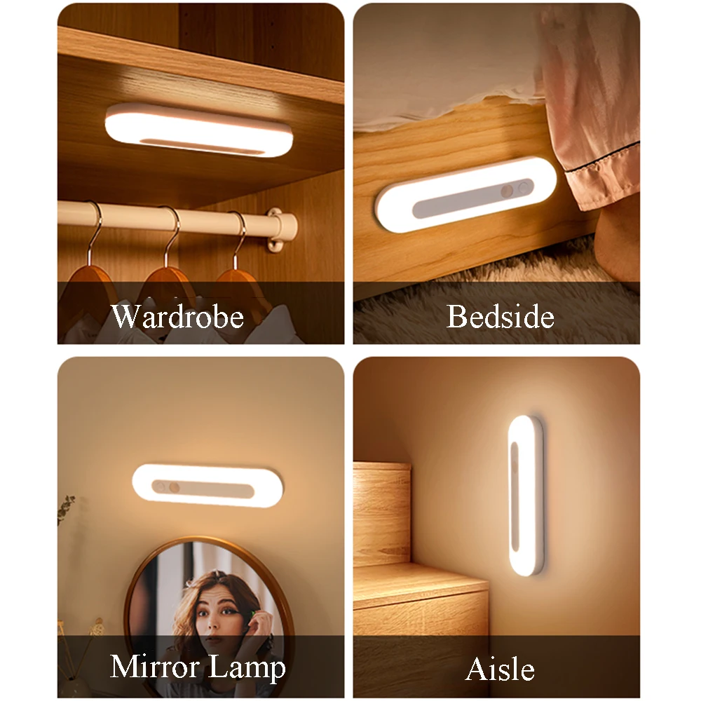 Body Motion Night Lights Bedroom Bedside Rechargeable Wireless Handheld Portable Mini Wall Lamp Sconces Toilet Bathroom Lighting