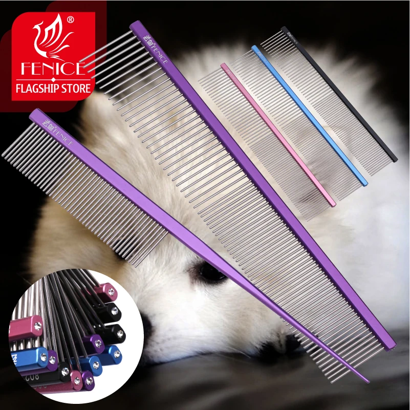 Fenice Pet Grooming Comb for Dog Metal Tail Comb Cat Animals Groomer Tools Blue/Purple/Pink/Black Comb for Groomer Stylist