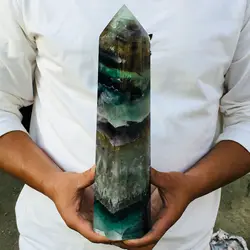 Natural Fluorite Obelisk Quartz Crystal Healing Reiki Wand Tower Point