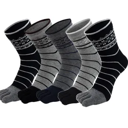 Calcetines de algodón para hombre y niño, medias cortas a rayas, informales, Jacquard, de punto, para negocios, 5 dedos, 9 estilos, 5 pares