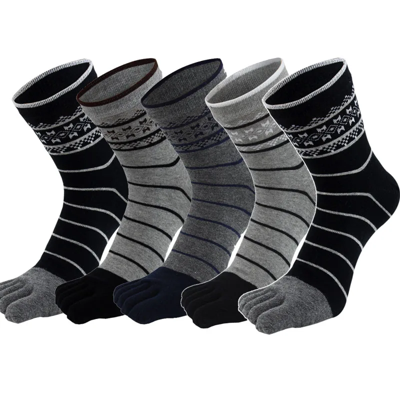 5 Pairs Toe Socks for Men Boys Short Cotton Striped Business Casual Jacquard Knitted Sweat-absorbing 5 Finger Socks 9 Styles