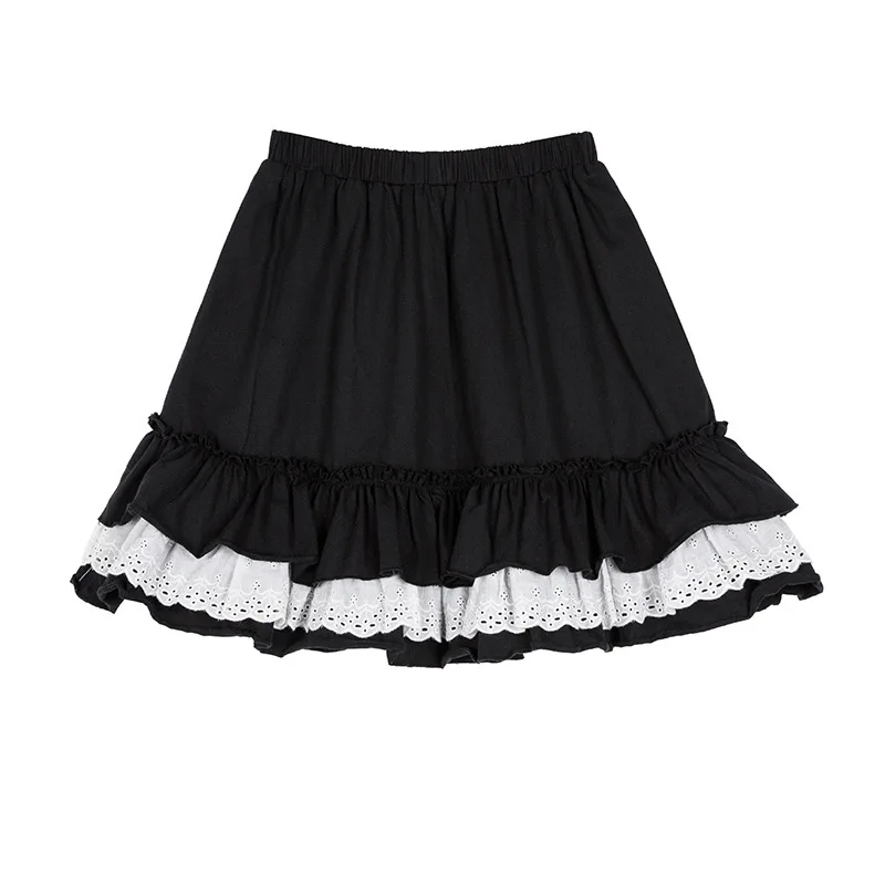 Harajuku Kawaii Pleated Mini Skirt Women Summer Lolita Gothic High-waisted Black Skirt School Girl White Lace Short Tutu Skirts