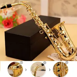 Mini Saxophone Model Musical Instruments Copper Display Sax Gold Color Pocket Sax Alto With Metal Stand for Home Decoration