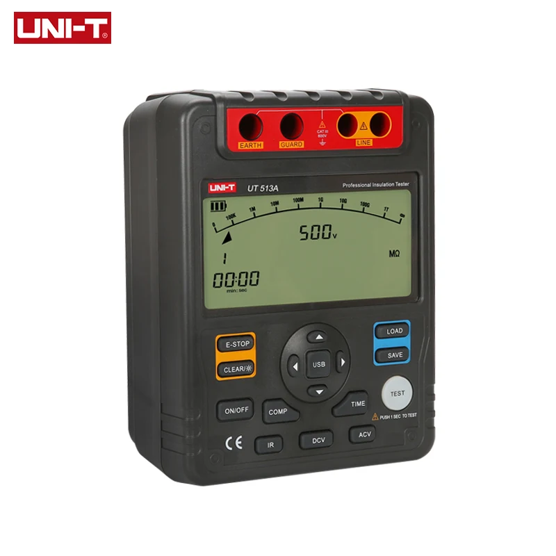 UNI-T UT513A 5000V Insulation Resistance Tester 600V AC DC Voltage Meter Digital Ommeter Data Storage