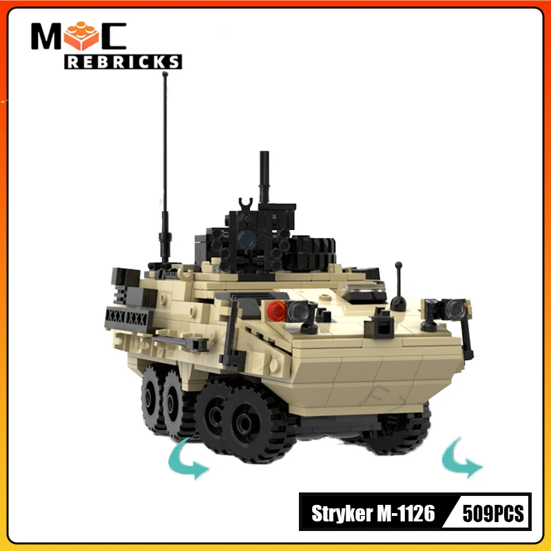 WW2 Military Series Stryker M-1126 Armored Vehicle MOC Building Block Loadable Soldiers SWAT Cars Children's Toy gifts