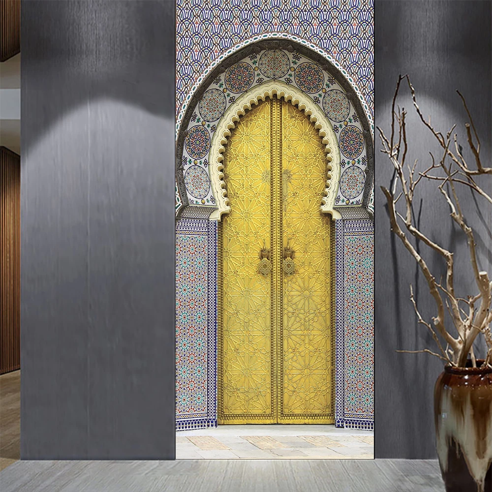 Arabic Style Muslim Palace Date Door Sticker Home Decoration Wall Stickers Living Room Wall Decals Peel & Stick Vinyl Wallpaper